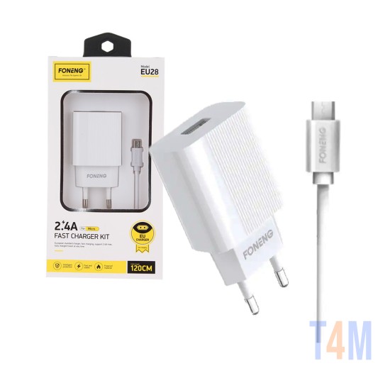 Foneng Fast USB Wall Charger Adaptor EU28 with Micro Cable 2.4A White